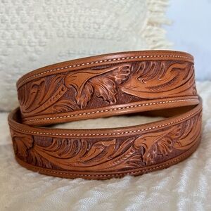 Western floral tooled leather belt handmade
